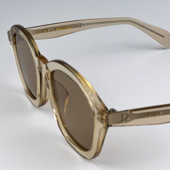 NEW Celine CL40017F 57E Transparent Peach Brown Round Women Sunglasses CL 40017F - Picture 10 of 13